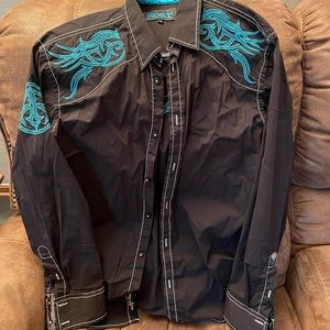 Black and Turquoise Button Down Shirt